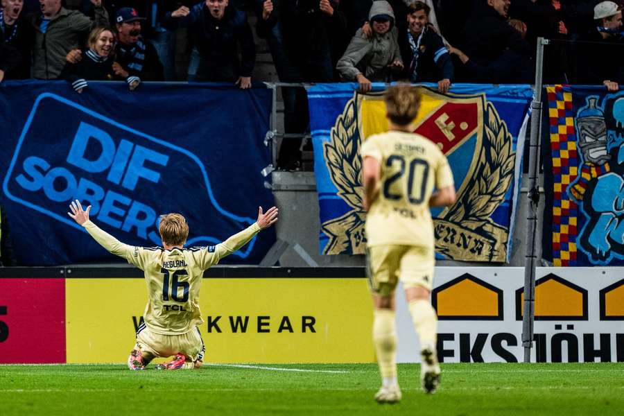 Bo Hegland (left) celebrates his goal for Djurgarden Bo Hegland (left) celebrates his goal for Djurgarden