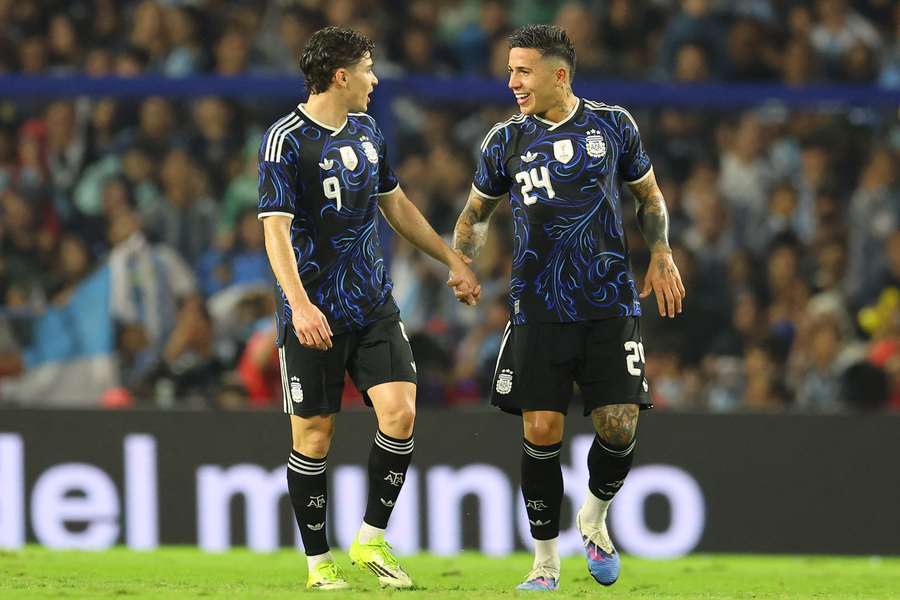 Enzo Fernandez (right) celebrates his goal