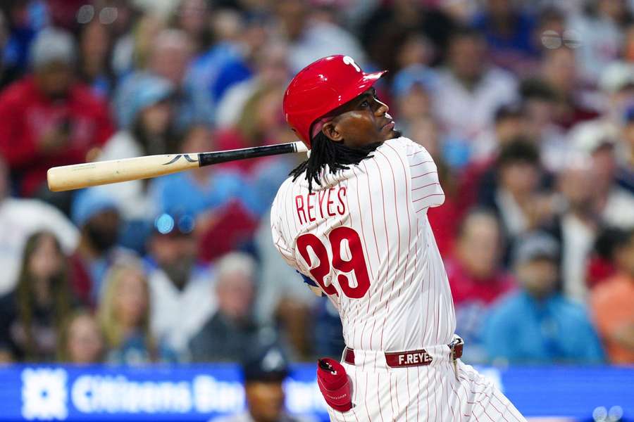 Philadelphia Phillies' Felix Reyes hits first career home run