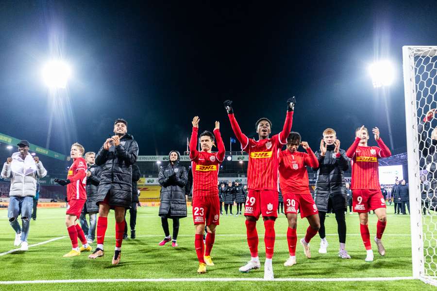 FC Nordsjælland jubler efter sejren over OB.