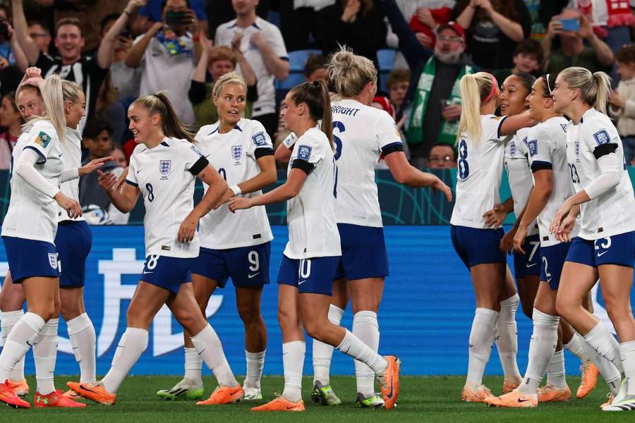 England celebrate as Lauren James scores against Denmark inside the opening six minutes