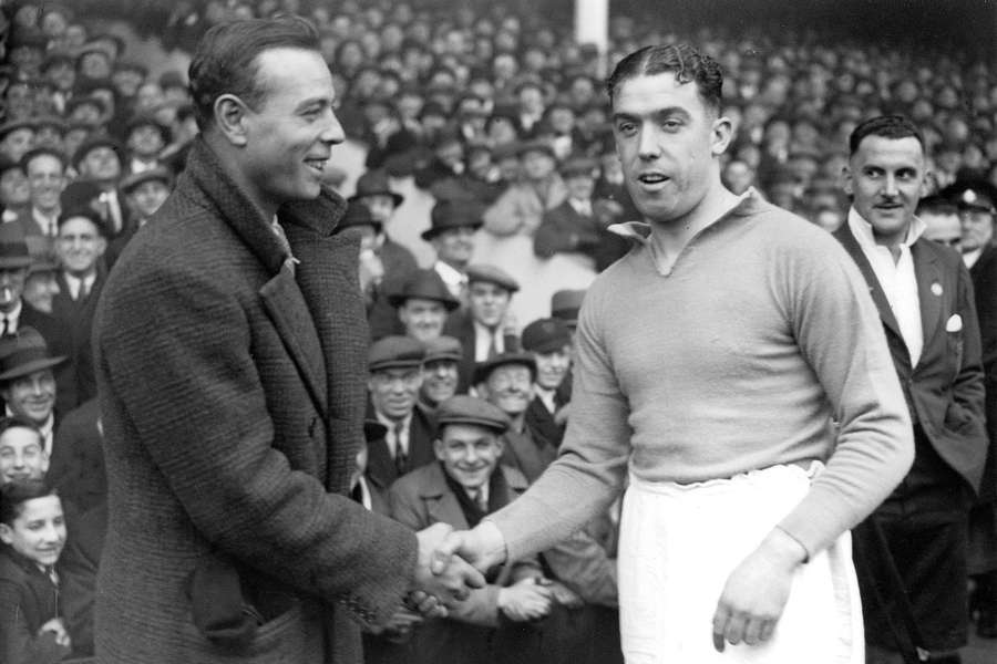 The legendary Dixie' Dean, right, before a game