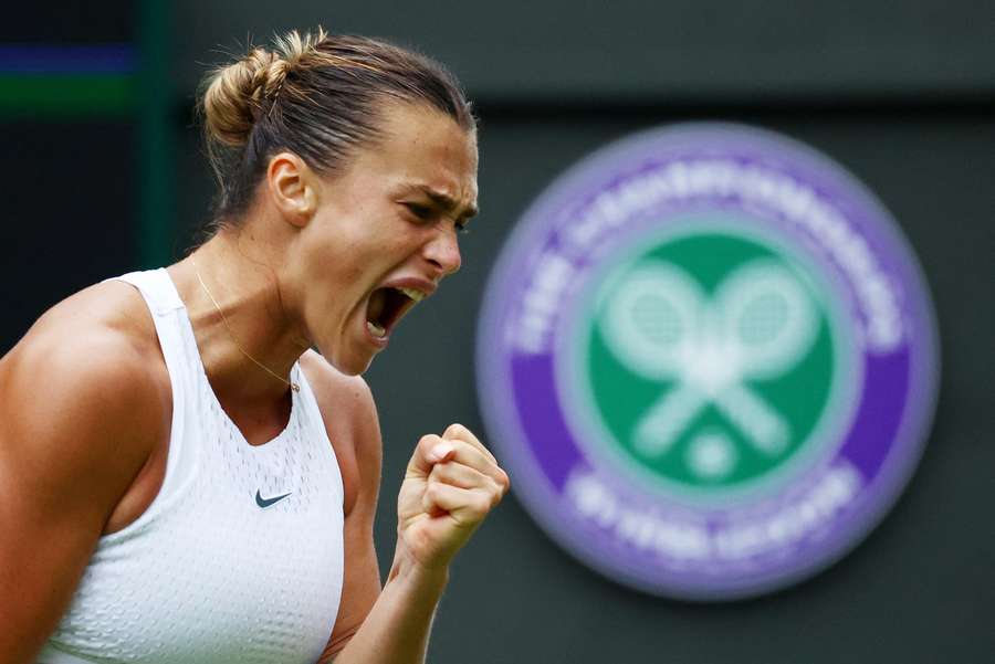 Sabalenka celebrates reaching the semis