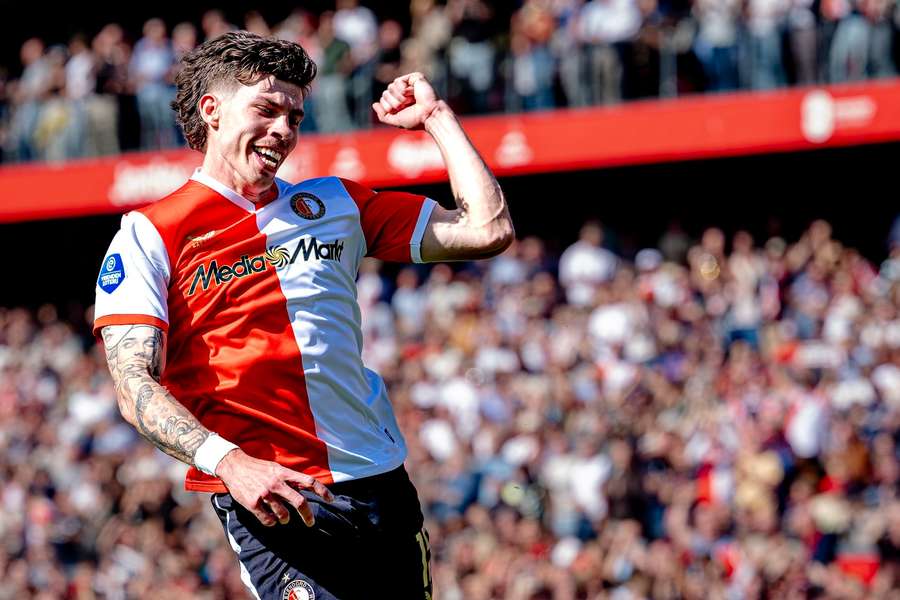 Feyenoord's Jordan Bos celebrates scoring the 1-0 against FC Groningen