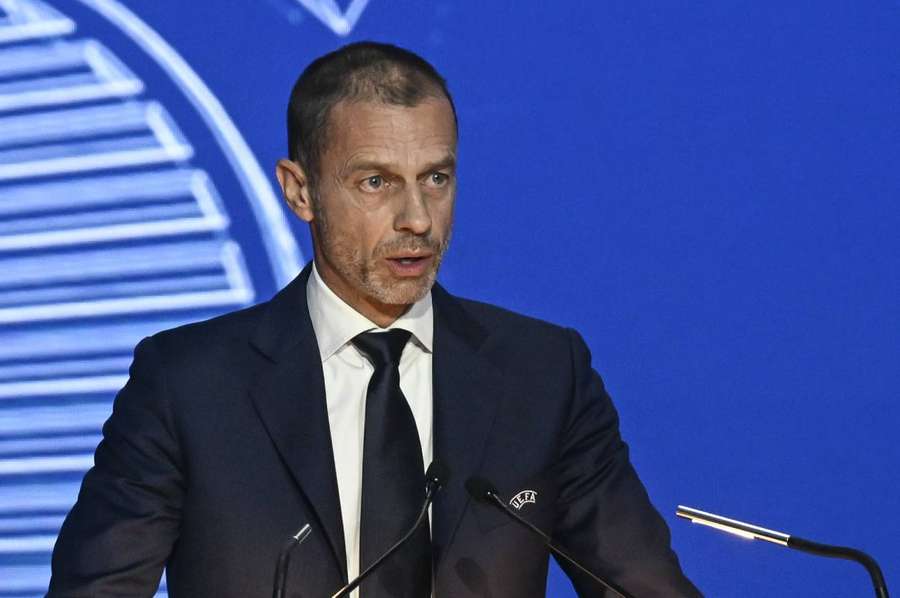 Re-elected UEFA’s president Aleksander Ceferin delivers a speech during the 47th UEFA Congress in Lisbon