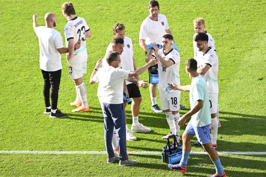 Austria players and staff during training