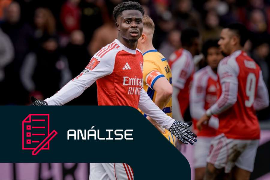 Bukayo Saka do Arsenal durante o jogo da quinta ronda da Taça de Inglaterra frente ao Mansfield Town