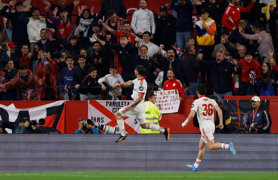 Sevilla's Nemanja Gudelj celebrates scoring