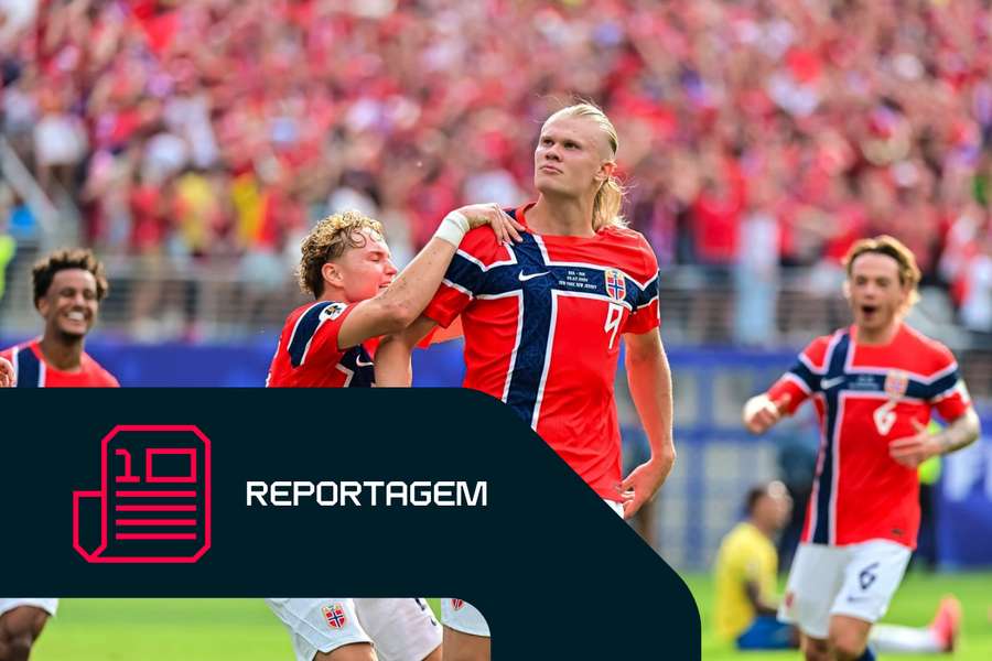 Erling Haaland a celebrar os seus dois golos frente ao Brasil Erling Haaland a celebrar os seus dois golos frente ao Brasil