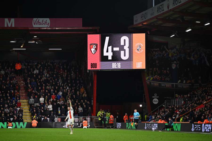Bournemouth were 0-3 down to Luton, but eventually won 4-3.