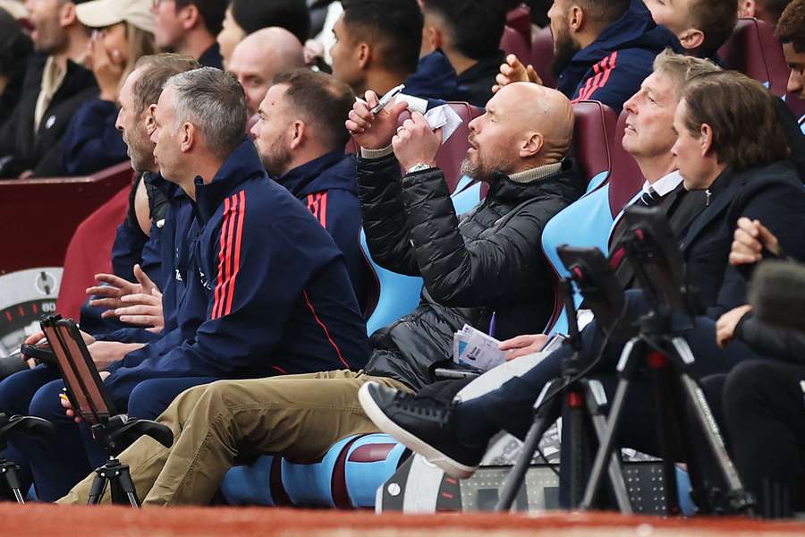 Erik ten Hag reacts during Man Utd's draw at Villa Park