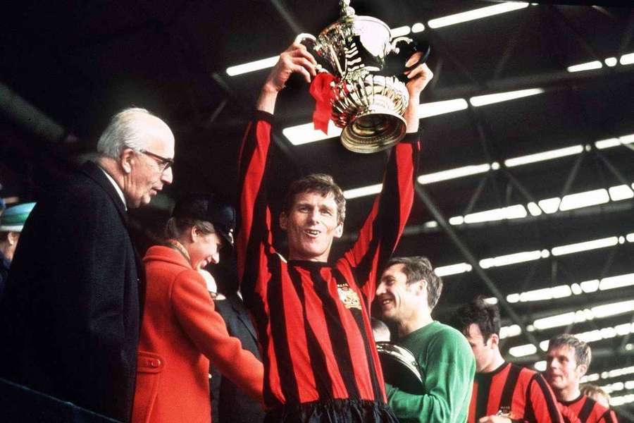 Tony Book lifts the League Cup for Manchester City in 1969