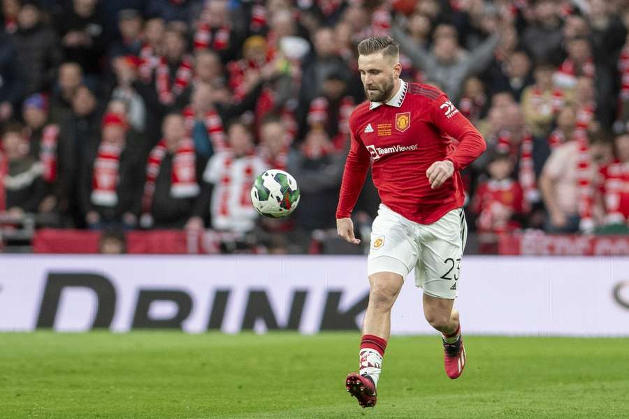 Luke Shaw în timpul finalei Cupei Ligii din acest an câștigată în fața lui Newcastle
