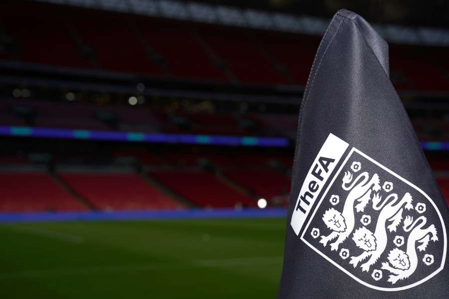 English FA badge on a corner flag at Wembley Stadium