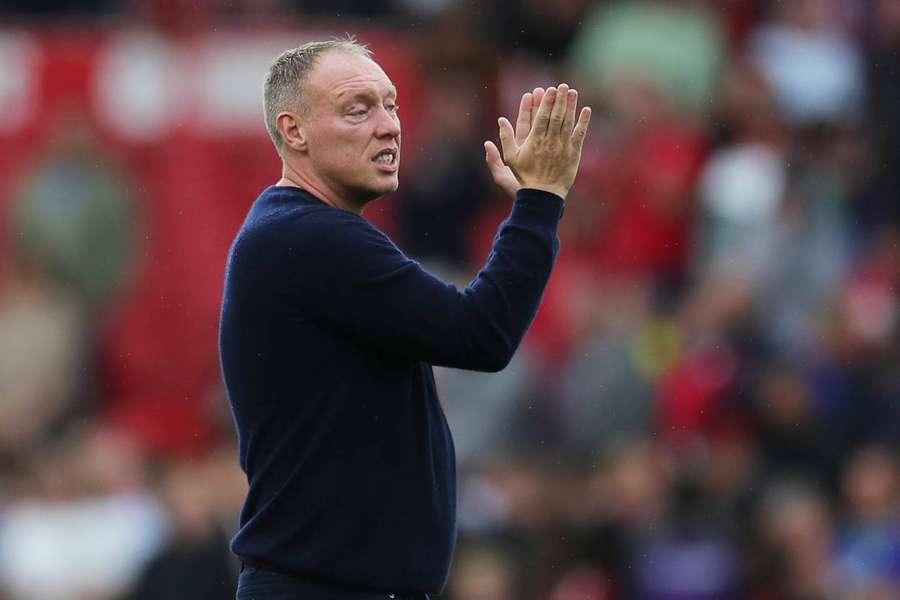 Nottingham Forest manager Steve Cooper thanks supporters after the match 
