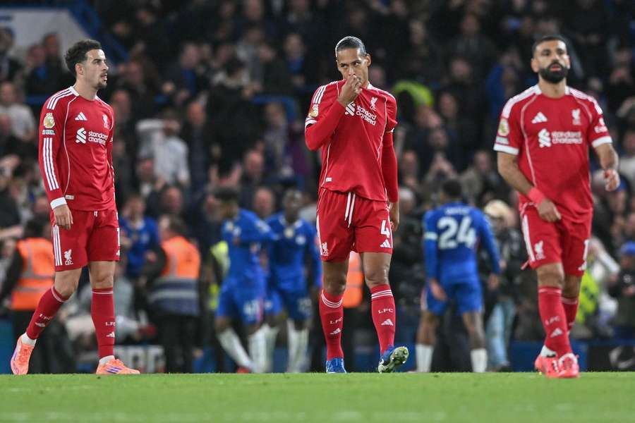 Liverpool players look dejected during the English Premier League match against Chelsea