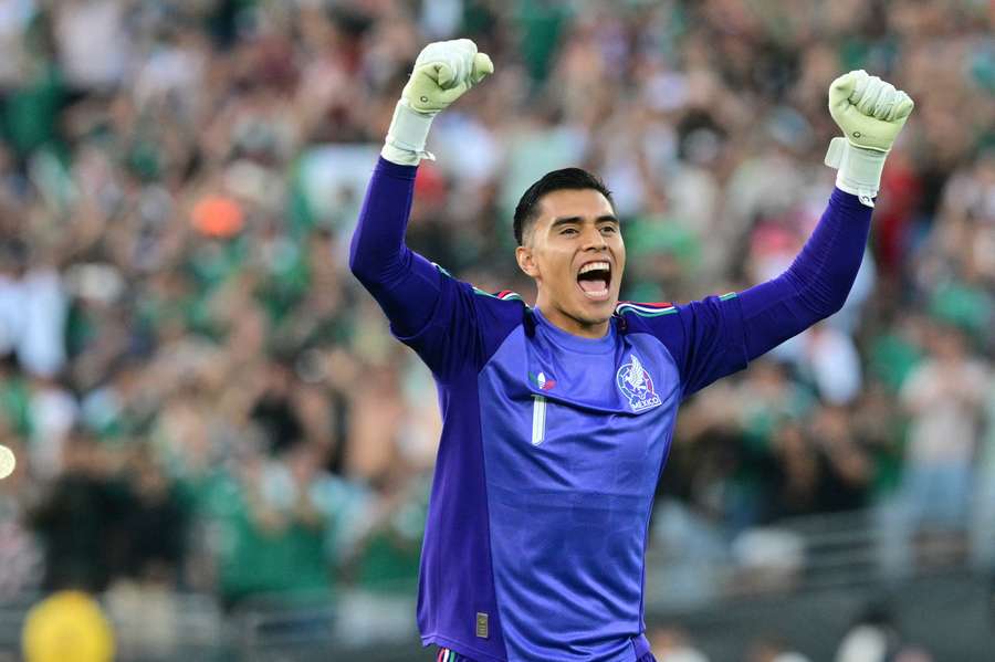 Mexico goalkeeper Raul Rangel celebrates their sole goal against Australia.