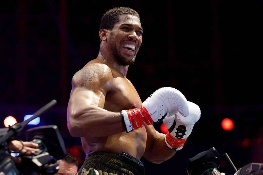 Anthony Joshua celebrates after winning his fight against Kristian Prenga by technical knockout Anthony Joshua celebrates after winning his fight against Kristian Prenga by technical knockout