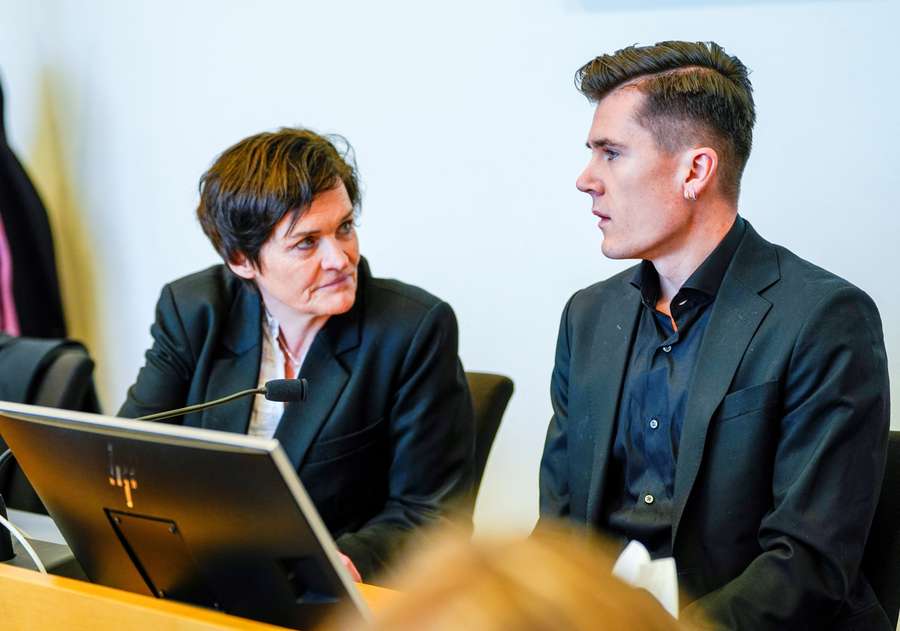 Jakob Ingebrigtsen and legal counsel Mette Yvonne Larsenat appear at South Rogaland District Court, Sandnes, Norway