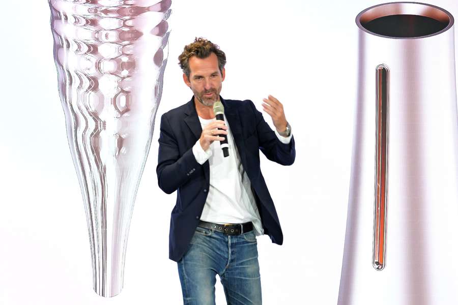 Paris 2024 Olympic torch French designer Mathieu Lehanneur speaks as he unveils the design of the Paris 2024 Olympic and Paralympic torches