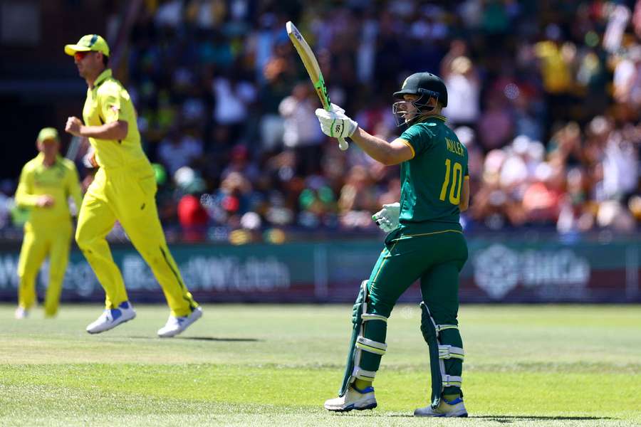 South Africa's David Miller celebrates after reaching his half-century