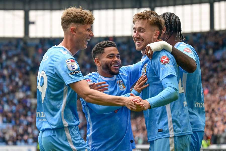 Coventry's players celebrate against Birmingham