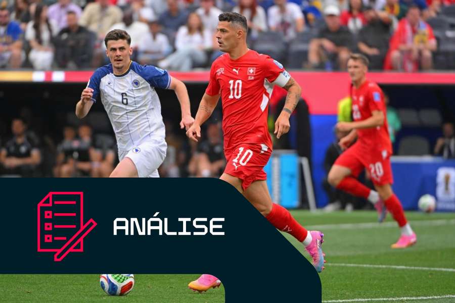 Granit Xhaka, capitão da Suíça, em ação frente à Bósnia-Herzegovina Granit Xhaka, capitão da Suíça, em ação frente à Bósnia-Herzegovina