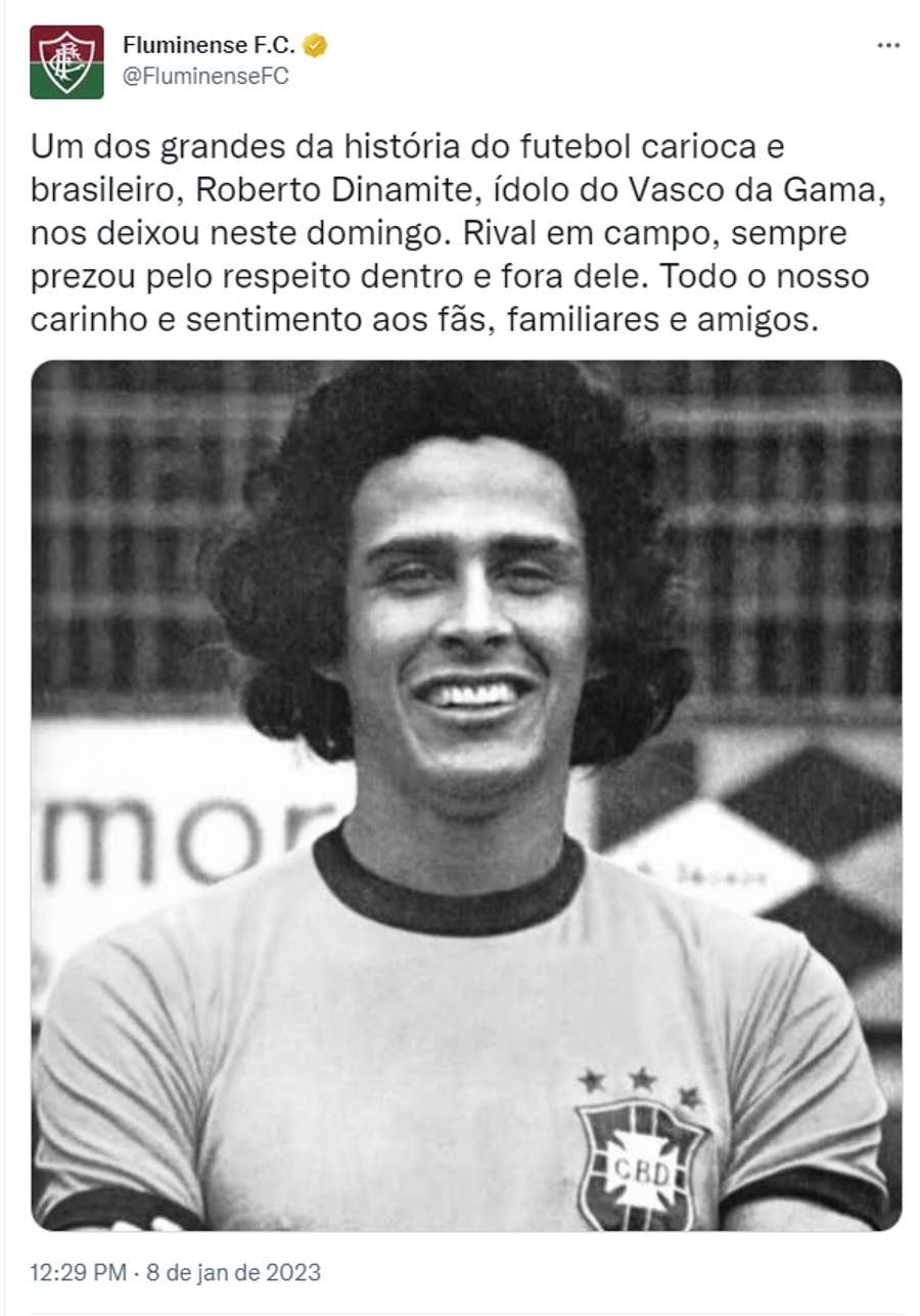 Rival do Vasco, o Fluminense também homenageou Roberto Dinamite