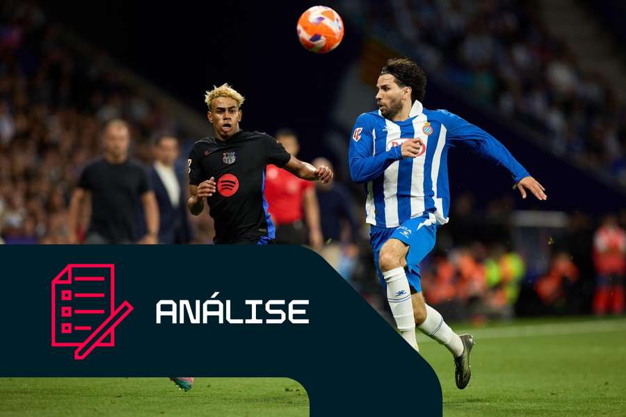 Lamine Yamal, do Barcelona, é travado por Leandro Cabrera, do Espanhol Lamine Yamal, do Barcelona, é travado por Leandro Cabrera, do Espanhol