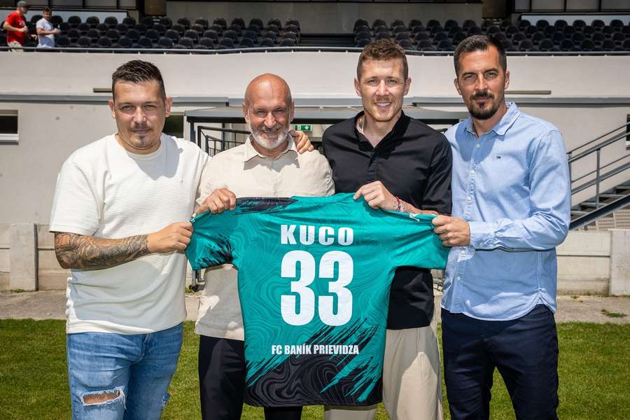 Prievidza coach Philip Hlohovský. Ján Hancko, Juraj Kucka and Director of Sports Štefan Pekár. Prievidza coach Philip Hlohovský. Ján Hancko, Juraj Kucka and Director of Sports Štefan Pekár.