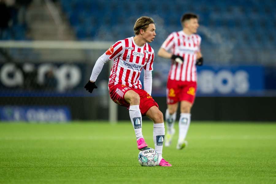 Niklas Bröndsted Vesterlund Nielsen van Tromsö tijdens de wedstrijd tegen Valerenga