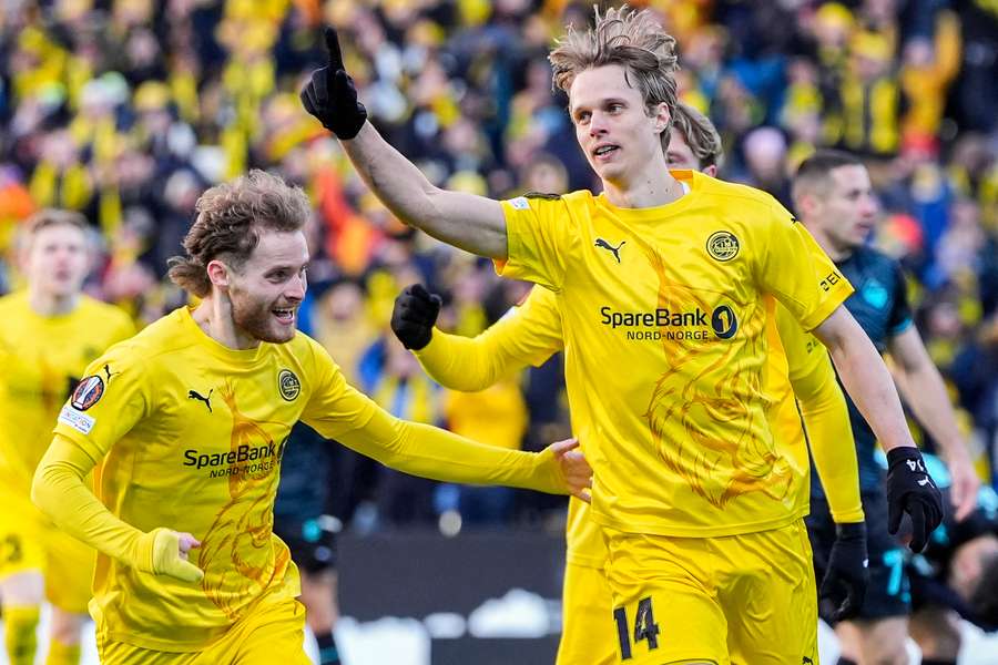 Bodo/Glimt's Ulrik Saltnes celebrates the Lazio marking in the first match Bodo/Glimt's Ulrik Saltnes celebrates the Lazio marking in the first match