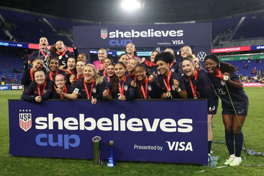 The United States celebrate winning the SheBelieves Cup.