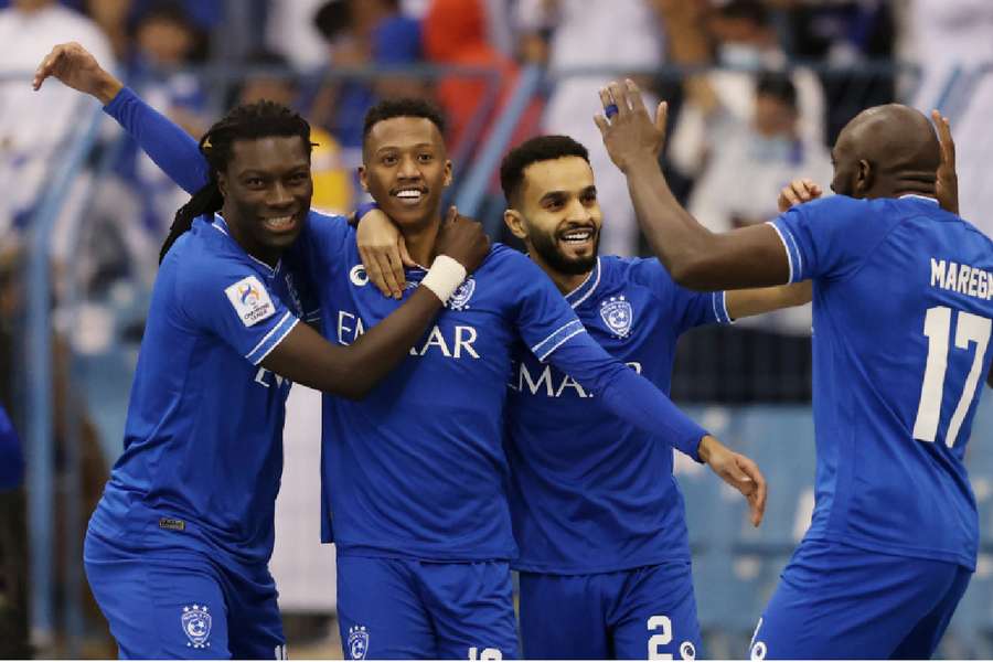 Al Hilal's Nasser Al-Dosari celebrates scoring a goal