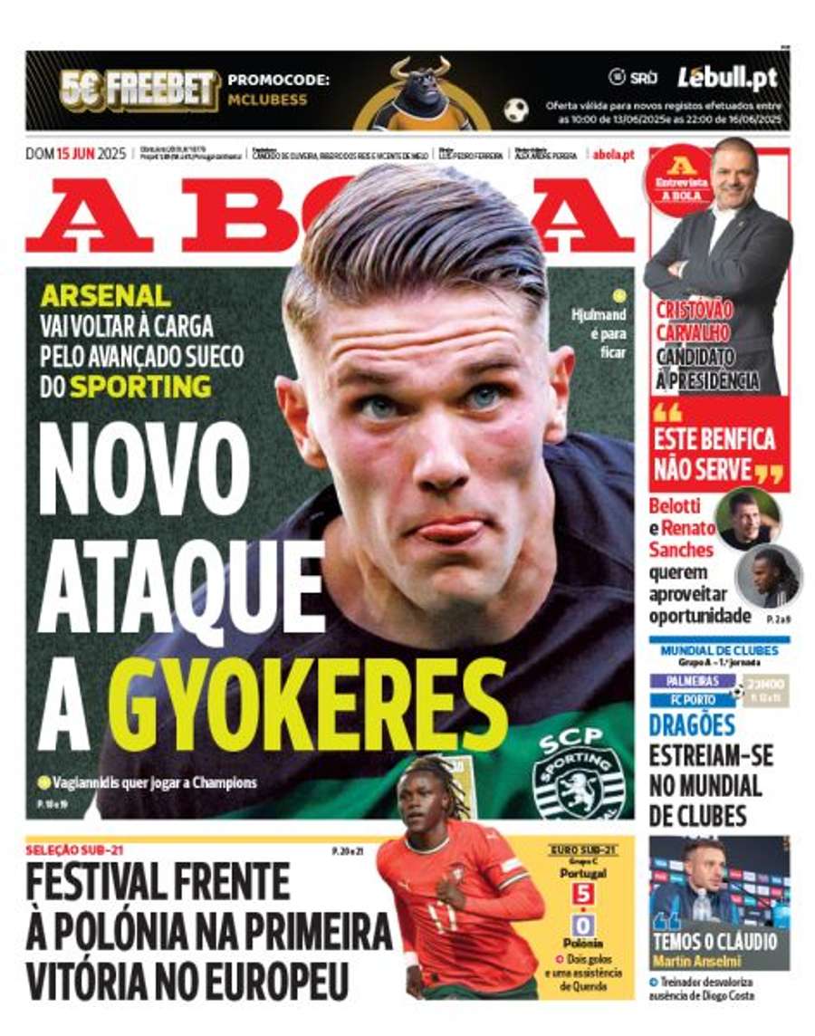 Capa do maior jornal esportivo português em dia do Porto no Mundial
