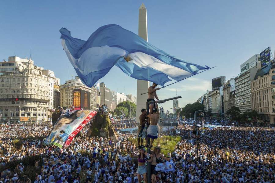 Fans in Buenos Aires gathered around the city's famous Obelisk on Sunday to celebrate their World Cup triumph.