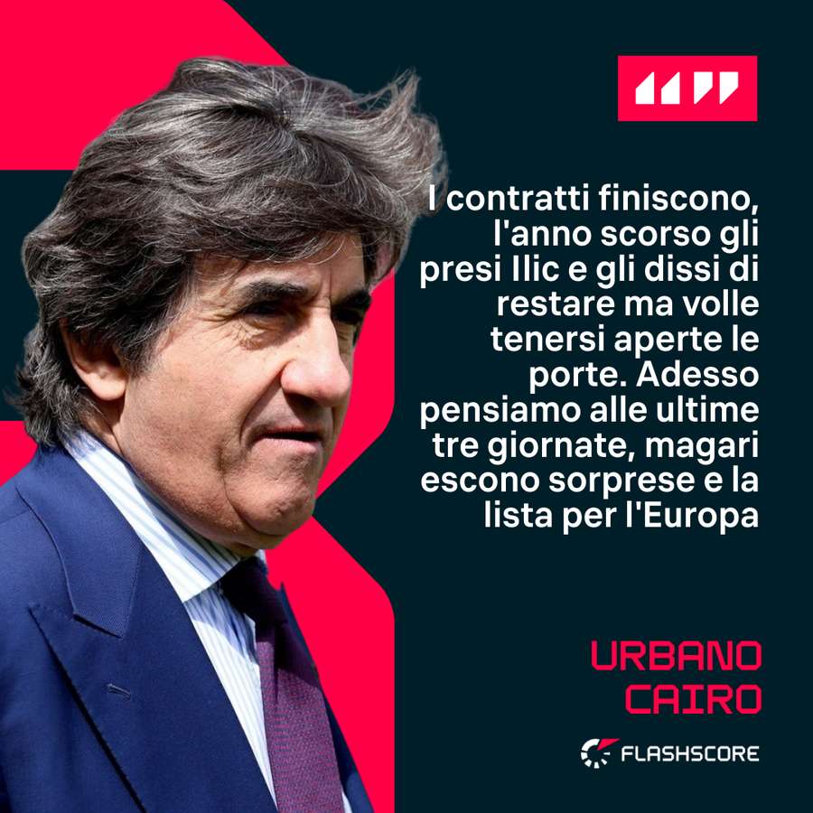 Le parole di Cairo sul futuro di Juric