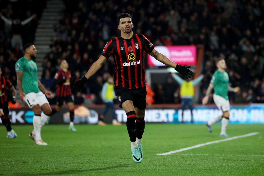 Dominic Solanke celebrates scoring against Newcastle