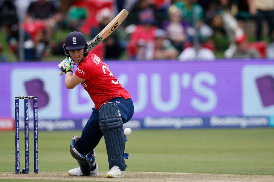 England's Nat Sciver-Brunt plays a shot during the match against India