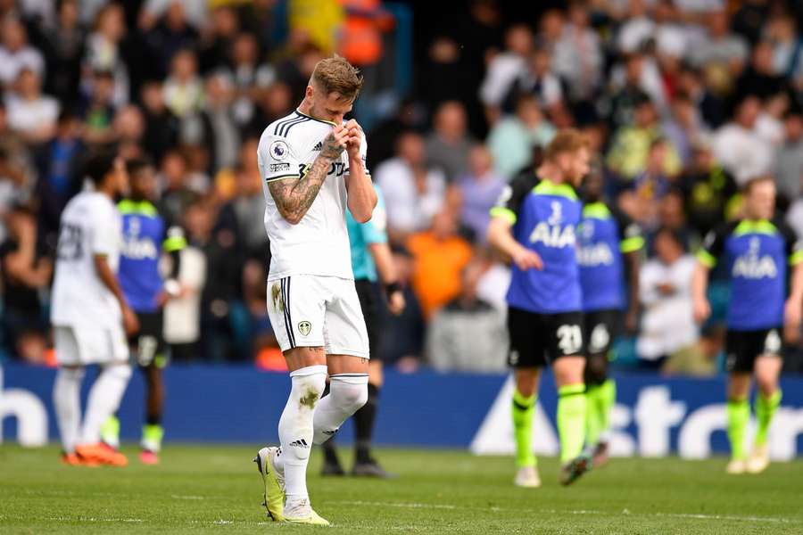 Leeds United's English-born Scottish defender Liam Cooper reacts