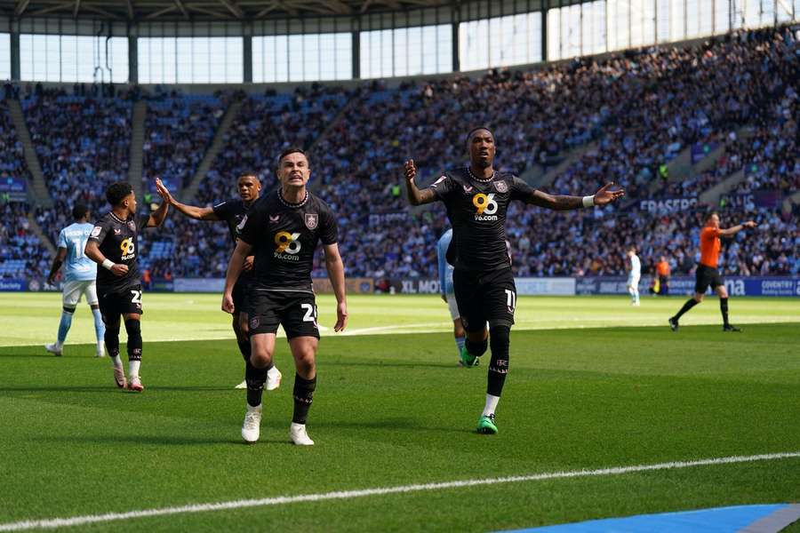 Jaidon Anthony (right) celebrates his brace for Burnley