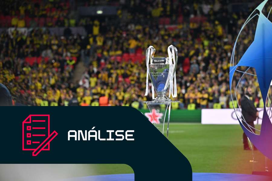 O troféu da Liga dos Campeões na foto após a final de 2024 entre o Borussia Dortmund e o Real Madrid no Estádio de Wembley