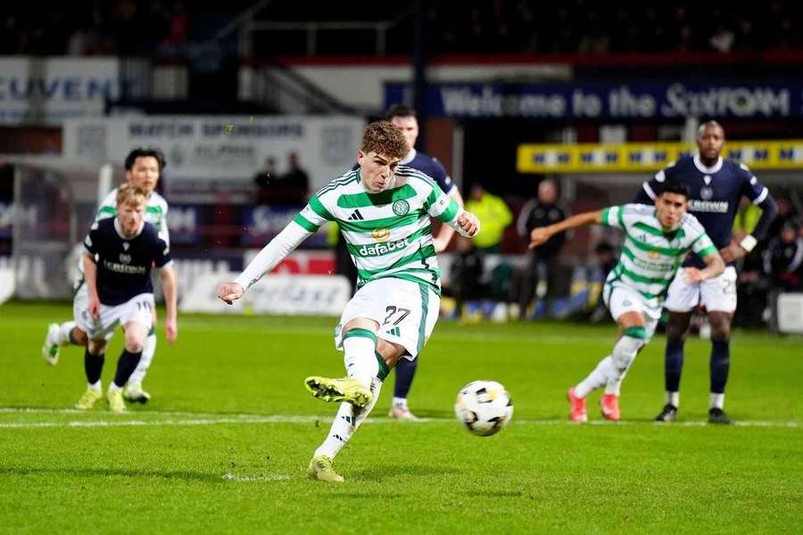 Celtic's Arne Engels scores in the third minute of injury time to rescue a point at Dundee