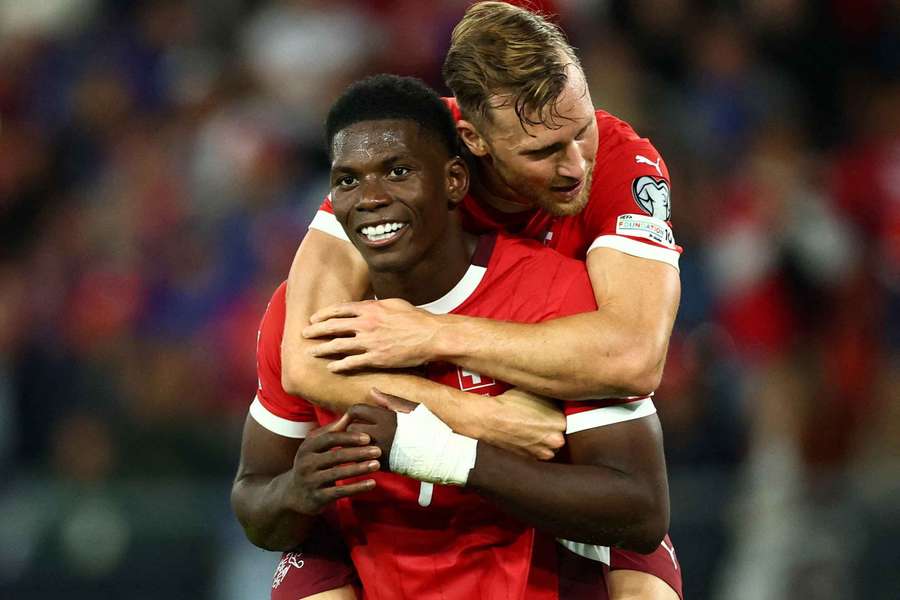 Breel Embolo celebrates scoring a goal for Switzerland with Silvan Widmer Breel Embolo celebrates scoring a goal for Switzerland with Silvan Widmer