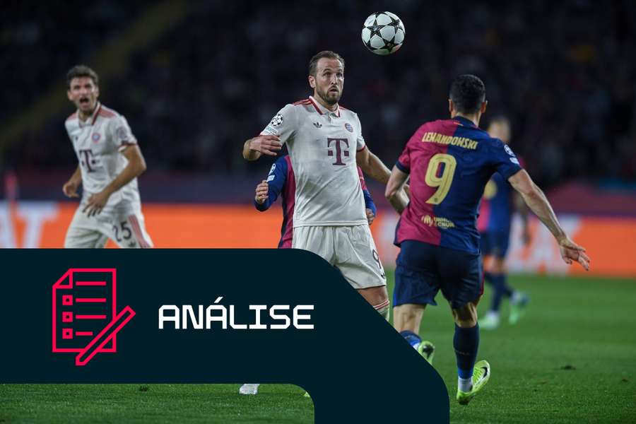Harry Kane, do Bayern Munique, em ação frente ao Barcelona