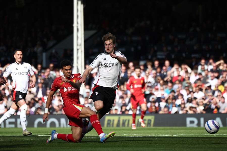 Liverpool's Luis Diaz scores their second goal during the match against Fulham on April 6, 2025 Liverpool's Luis Diaz scores their second goal during the match against Fulham on April 6, 2025