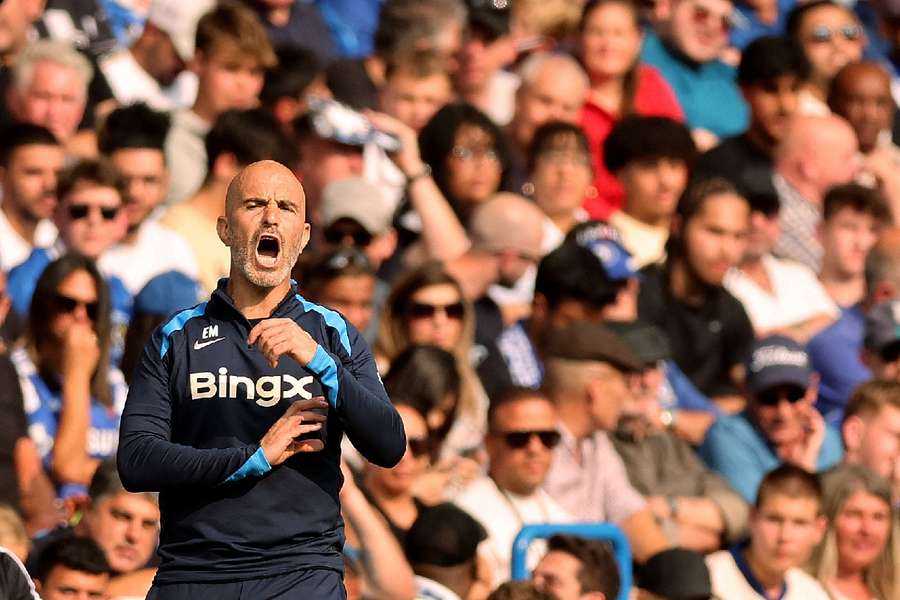 Chelsea manager Enzo Maresca reacts during the match