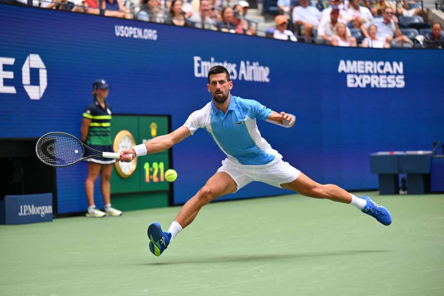Serbia's Novak Djokovic hits a return
