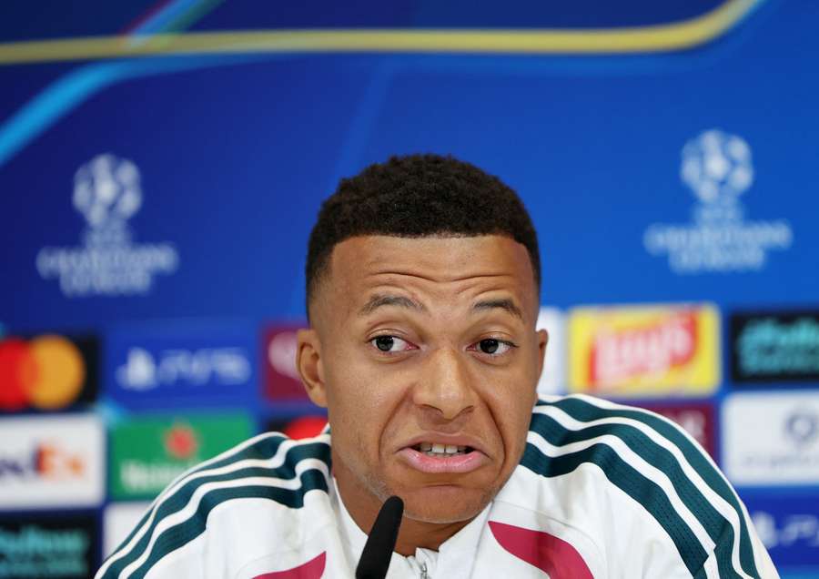 Real Madrid's Kylian Mbappe during the press conference Real Madrid's Kylian Mbappe during the press conference