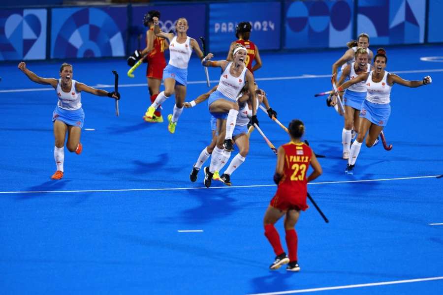 Yibbi Jansen of Netherlands celebrates scoring their first goal